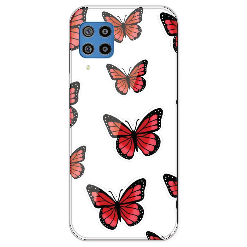 Red Butterfly - Clear Printed Silicone Case For Samsung Galaxy F22