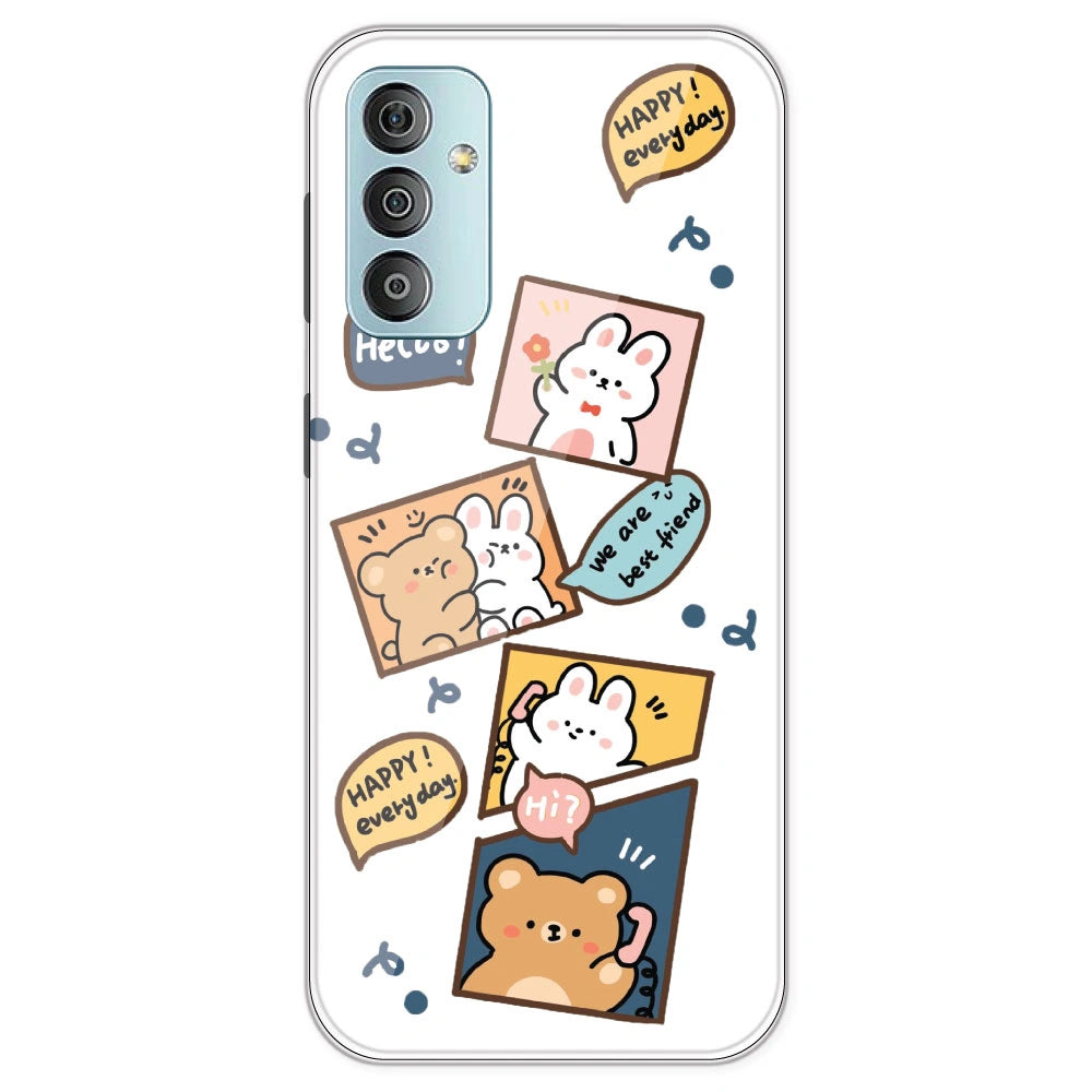 Happy Rabit And Bear - Clear Printed Silicone Case For Samsung Galaxy F23