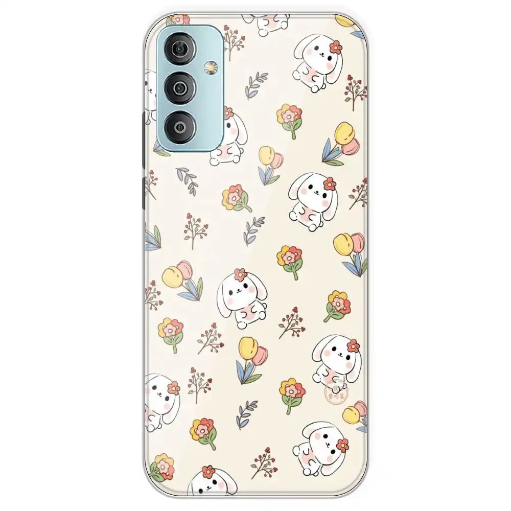 Cute Bunny And Flowers - Printed Silicone Case For Samsung Galaxy F23