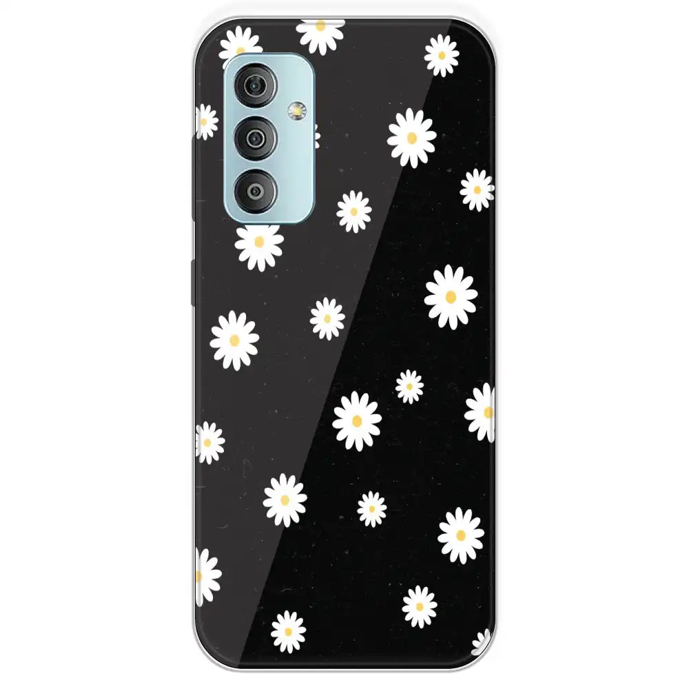 White And Black Flower - Printed Silicone Case For Samsung Galaxy F23
