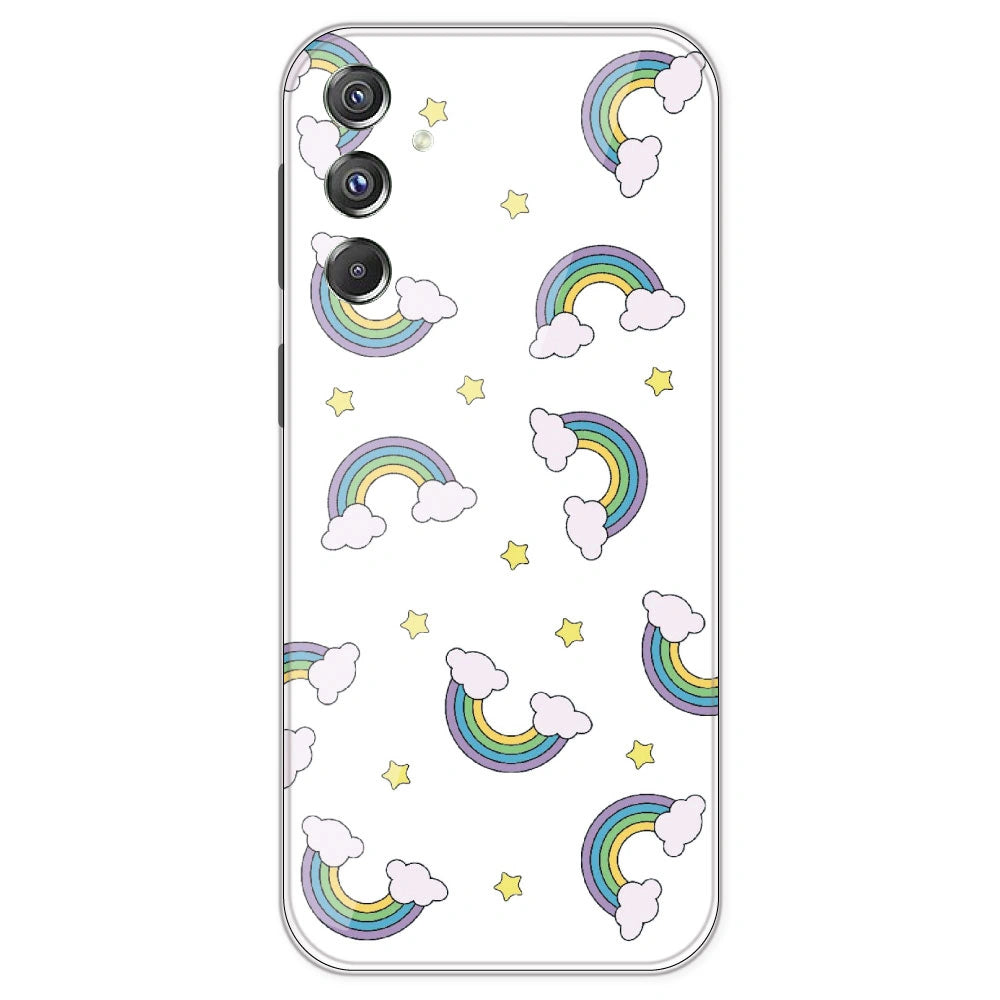 Rainbow With Clouds - Clear Printed Silicone Case For Samsung Galaxy F34
