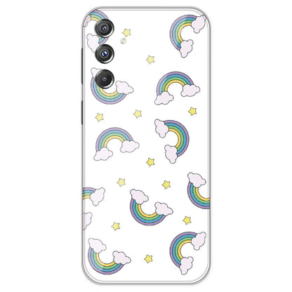 Rainbow With Clouds - Clear Printed Silicone Case For Samsung Galaxy F34