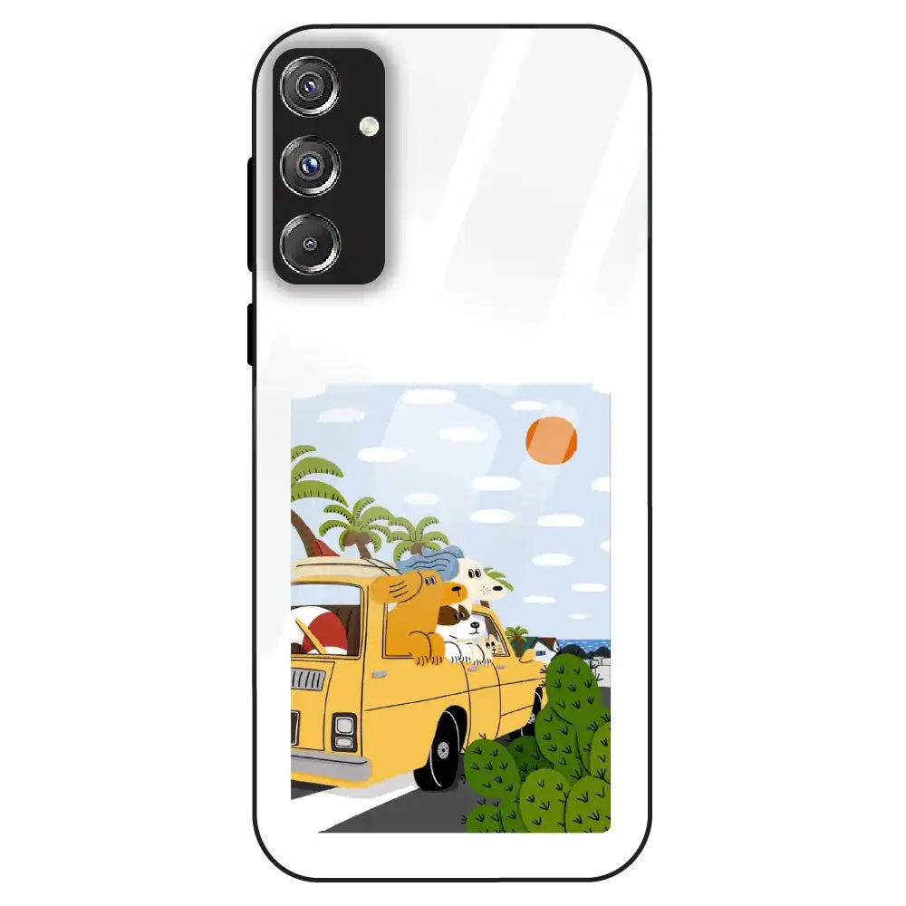 Cute Dog Travel Cartoon - Glass Case For Samsung Galaxy F34