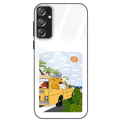 Cute Dog Travel Cartoon - Glass Case For Samsung Galaxy F34