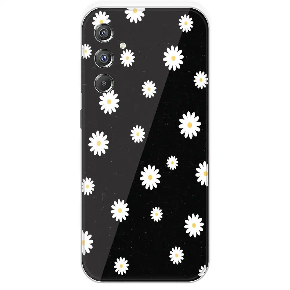 White And Black Flower - Printed Silicone Case For Samsung Galaxy F34