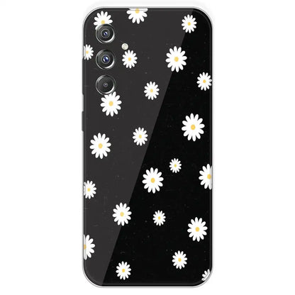 White And Black Flower - Printed Silicone Case For Samsung Galaxy F34