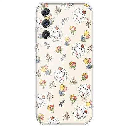 Cute Bunny And Flowers - Printed Silicone Case For Samsung Galaxy F34