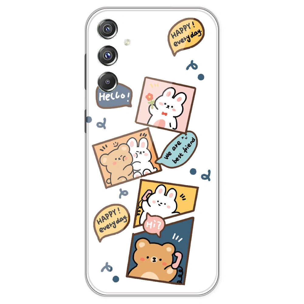 Happy Rabit And Bear - Clear Printed Silicone Case For Samsung Galaxy F34