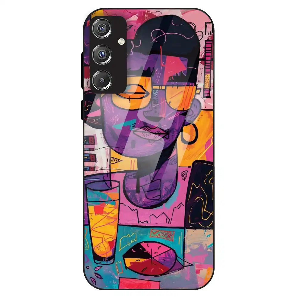 Abstract Neon Portrait - Glass Case For Samsung Galaxy F34