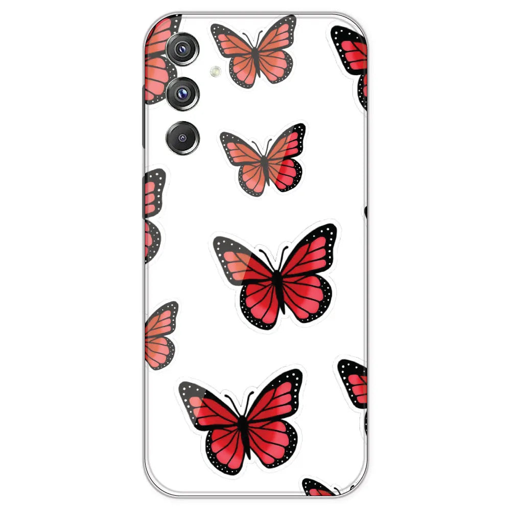 Red Butterfly - Clear Printed Silicone Case For Samsung Galaxy F34