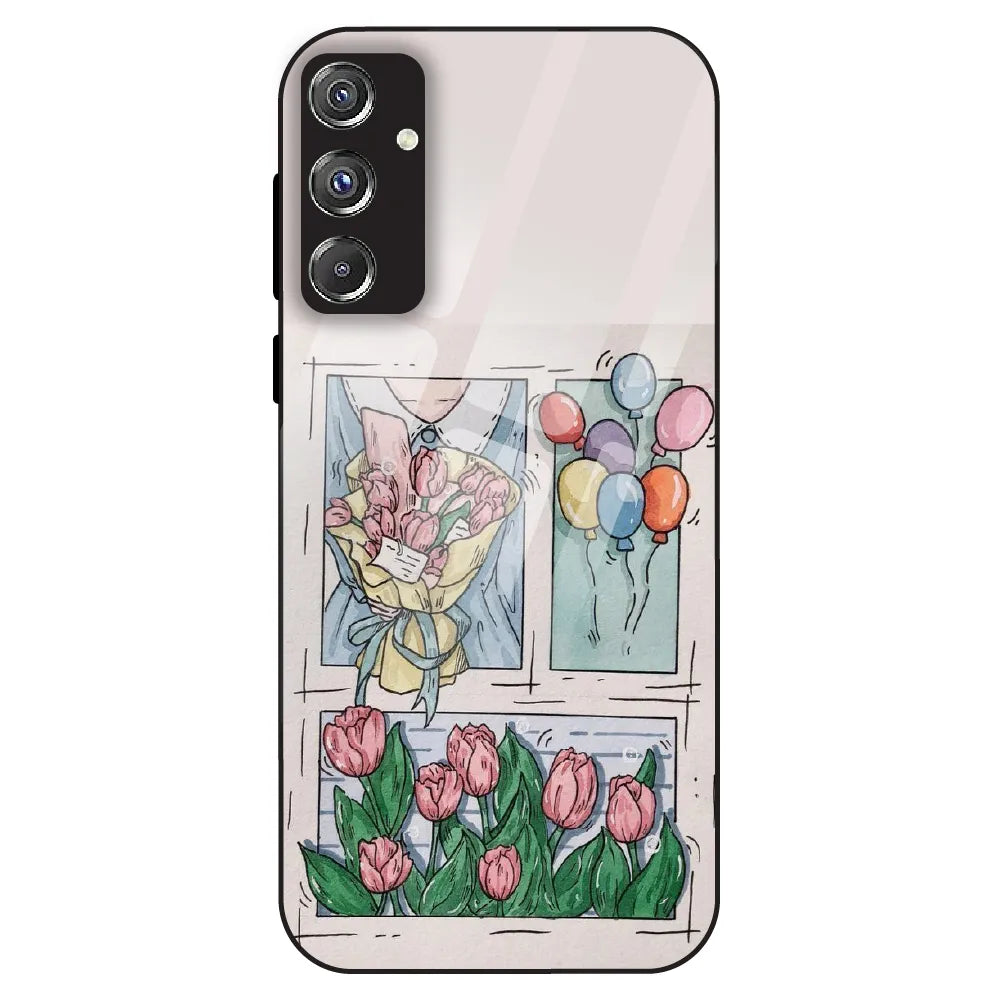 Tulip Aesthetic Sketch - Glass Case For Samsung Galaxy F34
