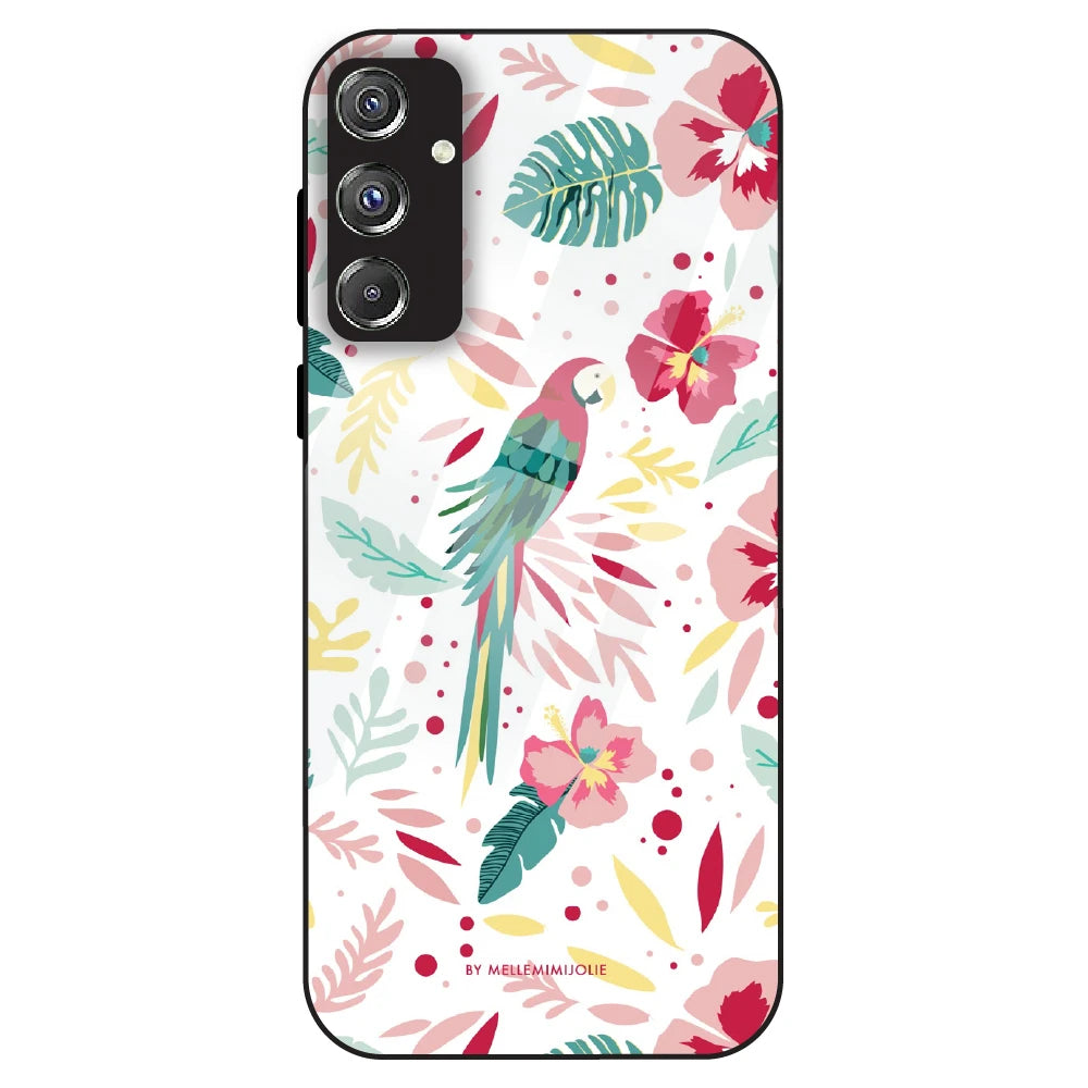 Tropical Parrot Floral - Glass Case For Samsung Galaxy F34