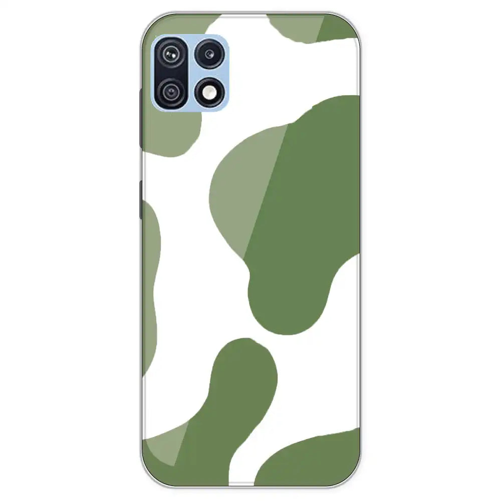Olive Green Cow Print - Clear Printed Silicone Case For Samsung Galaxy F42