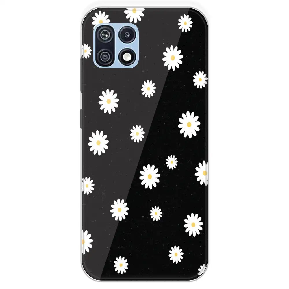 White And Black Flower - Printed Silicone Case For Samsung Galaxy F42