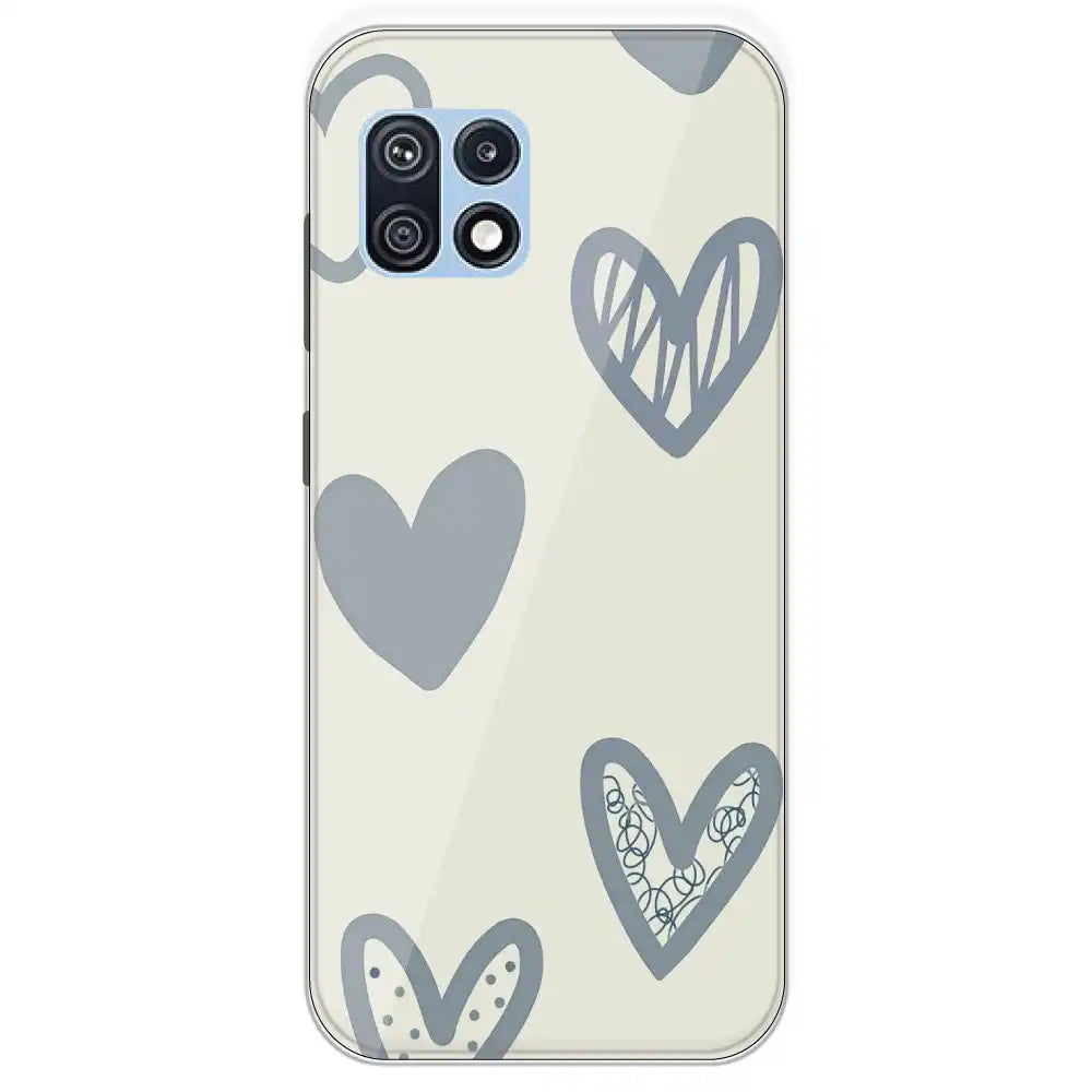 Light Blue Hearts - Printed Silicone Case For Samsung Galaxy F42