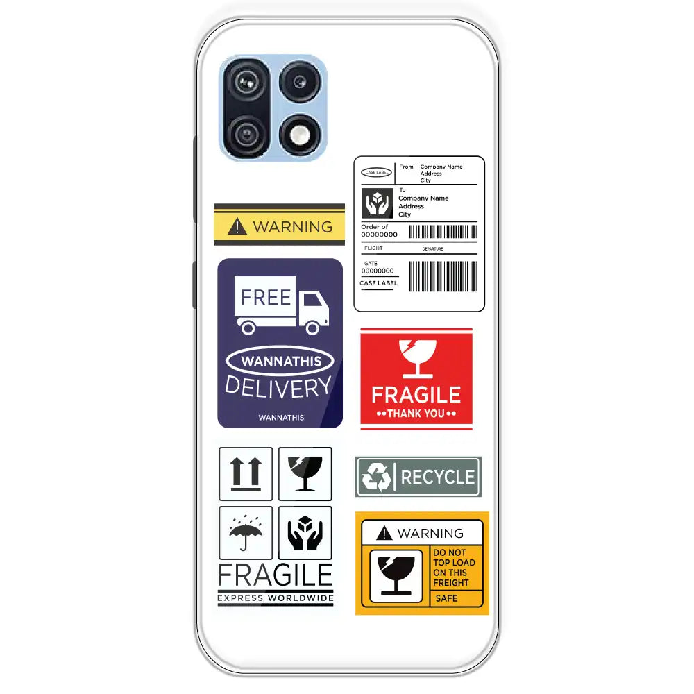 Caution Labels - Clear Printed Silicone Case For Samsung Galaxy F42
