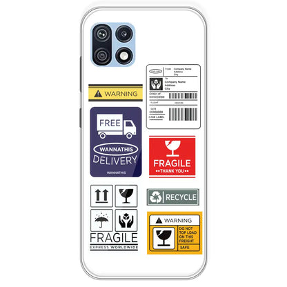 Caution Labels - Clear Printed Silicone Case For Samsung Galaxy F42