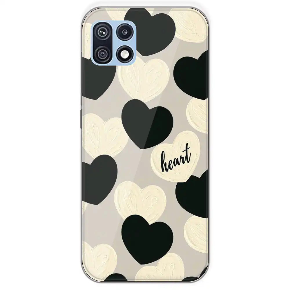 Black And White Heart - Printed Silicone Case For Samsung Galaxy F42