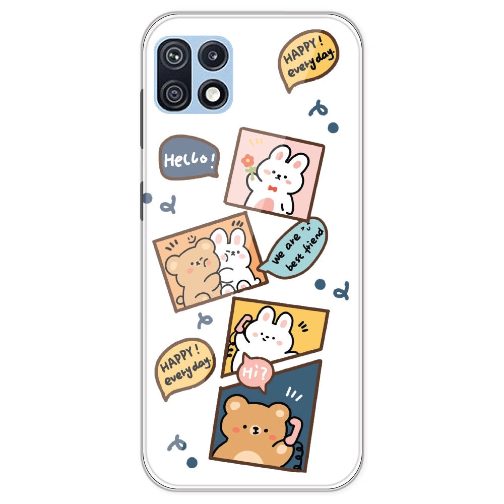 Happy Rabit And Bear - Clear Printed Silicone Case For Samsung Galaxy F42
