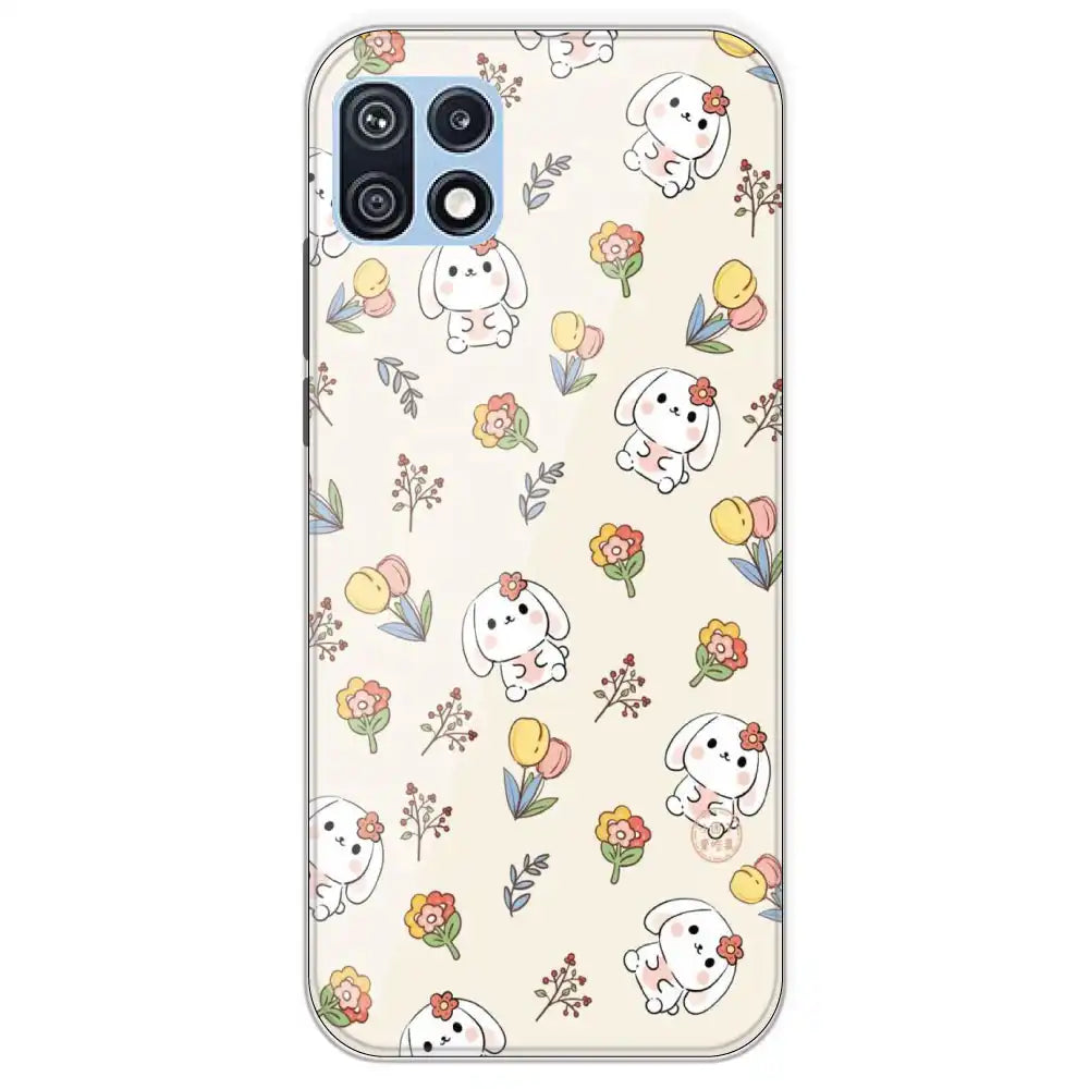 Cute Bunny And Flowers - Printed Silicone Case For Samsung Galaxy F42