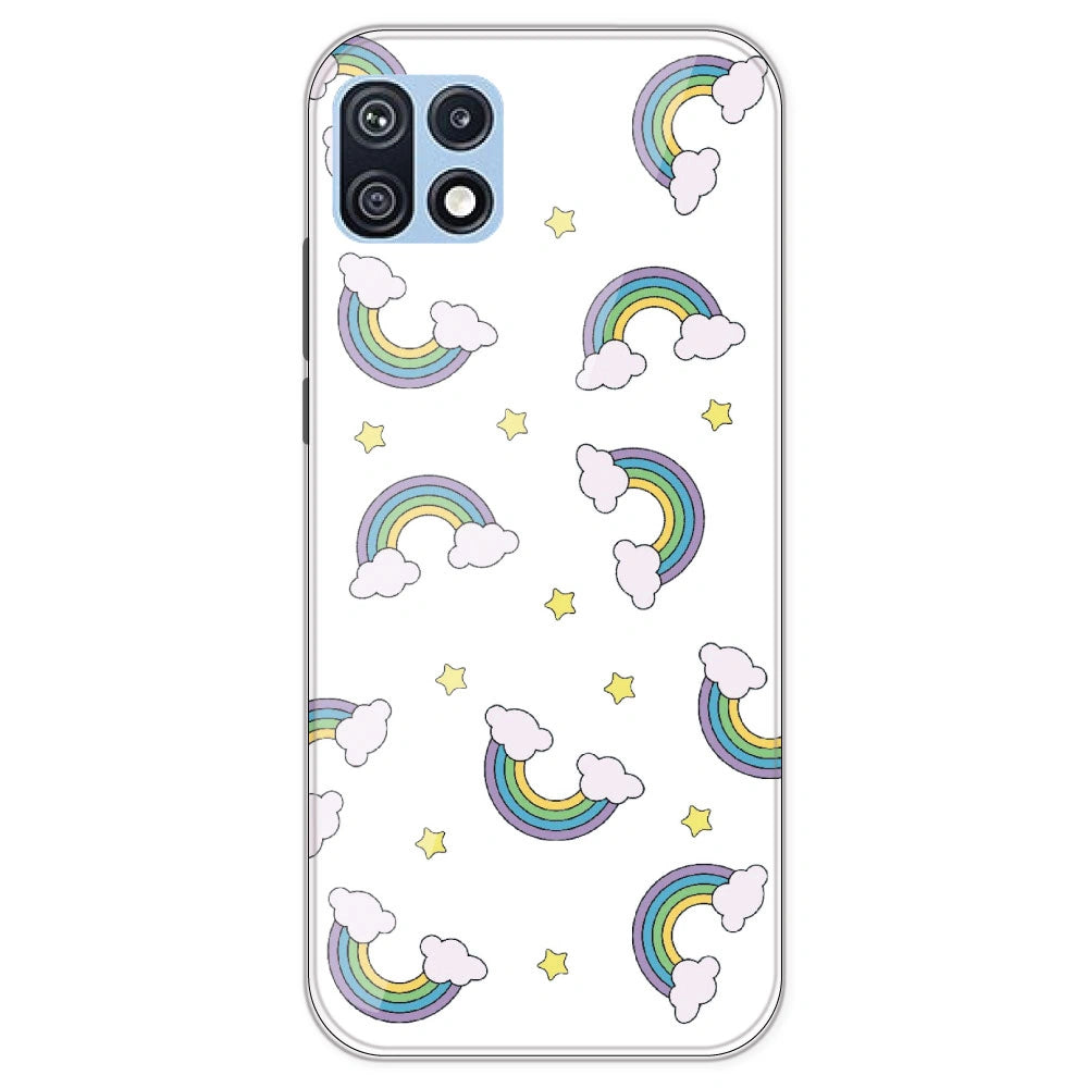 Rainbow With Clouds - Clear Printed Silicone Case For Samsung Galaxy F42