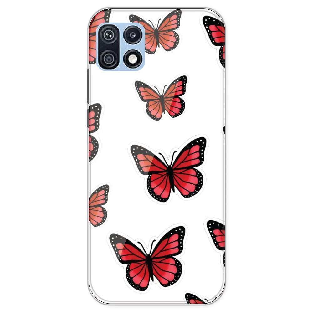 Red Butterfly - Clear Printed Silicone Case For Samsung Galaxy F42