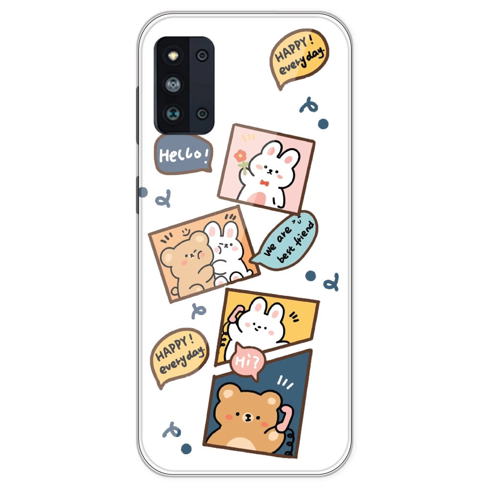 Happy Rabit And Bear - Clear Printed Silicone Case For Samsung Galaxy F52