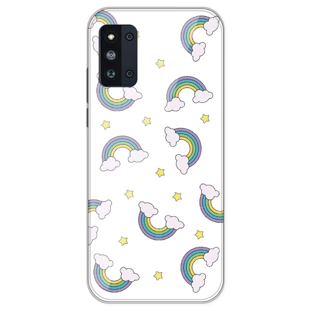 Rainbow With Clouds - Clear Printed Silicone Case For Samsung Galaxy F52