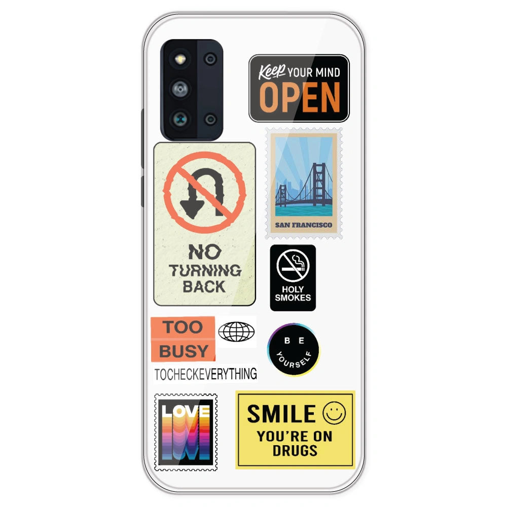 Retro Labels - Clear Printed Silicone Case For Samsung Galaxy F52