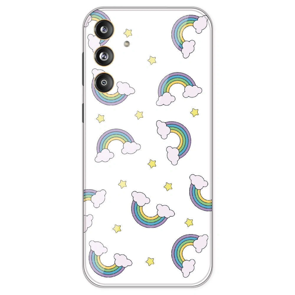 Rainbow With Clouds - Clear Printed Silicone Case For Samsung Galaxy F55