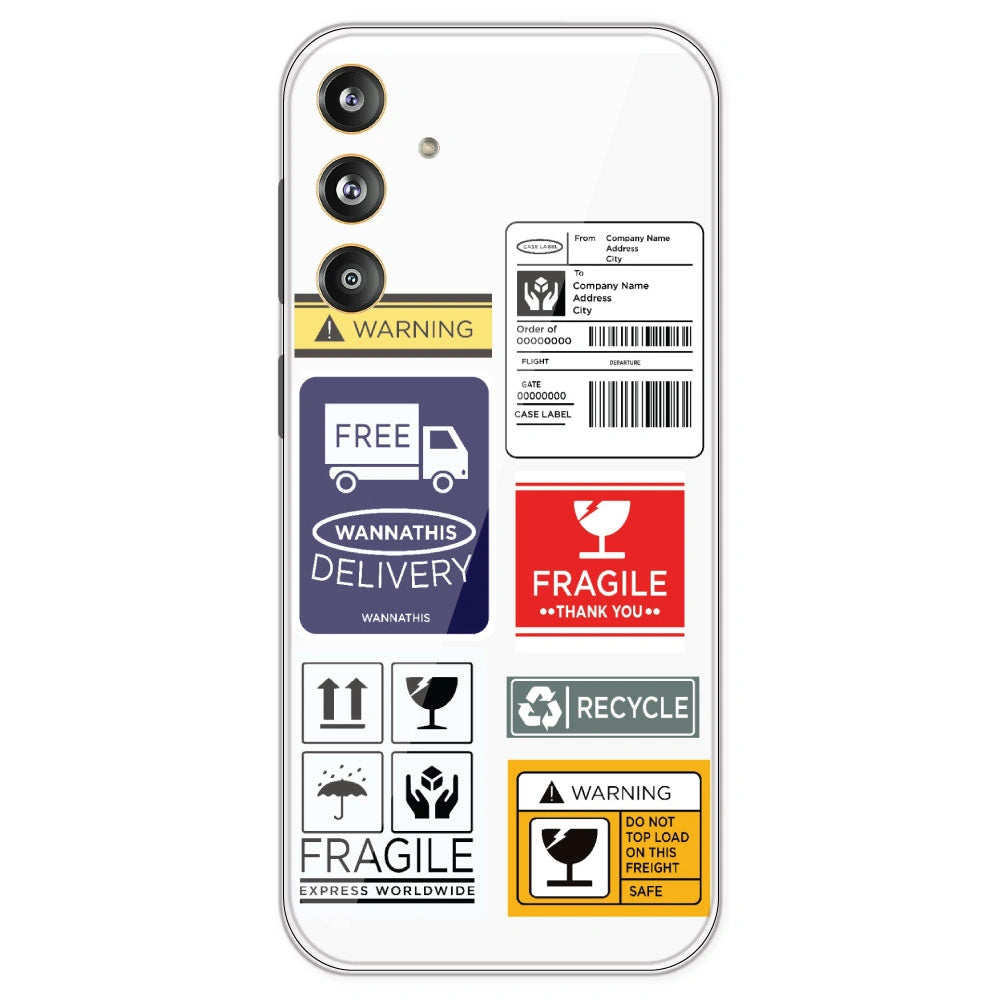 Caution Labels - Clear Printed Silicone Case For Samsung Galaxy F55