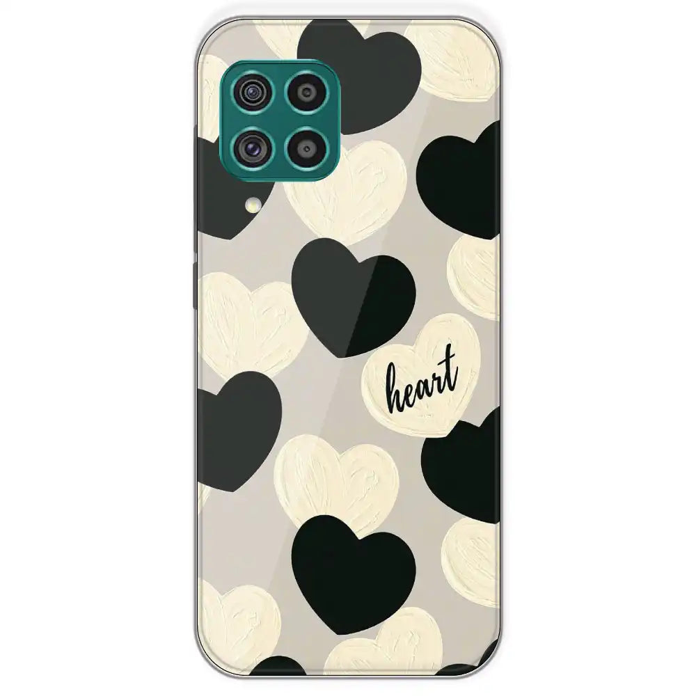 Black And White Heart - Printed Silicone Case For Samsung Galaxy F62