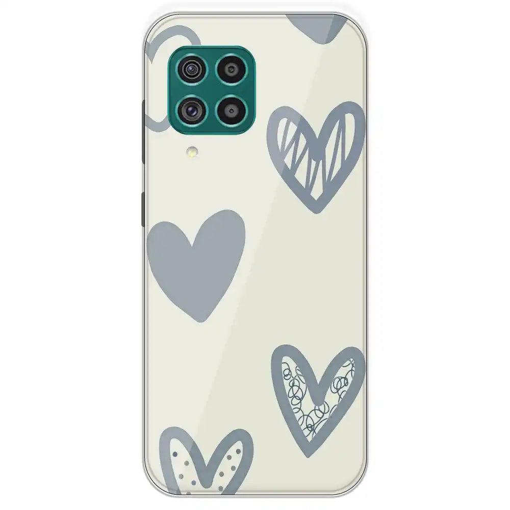 Light Blue Hearts - Printed Silicone Case For Samsung Galaxy F62