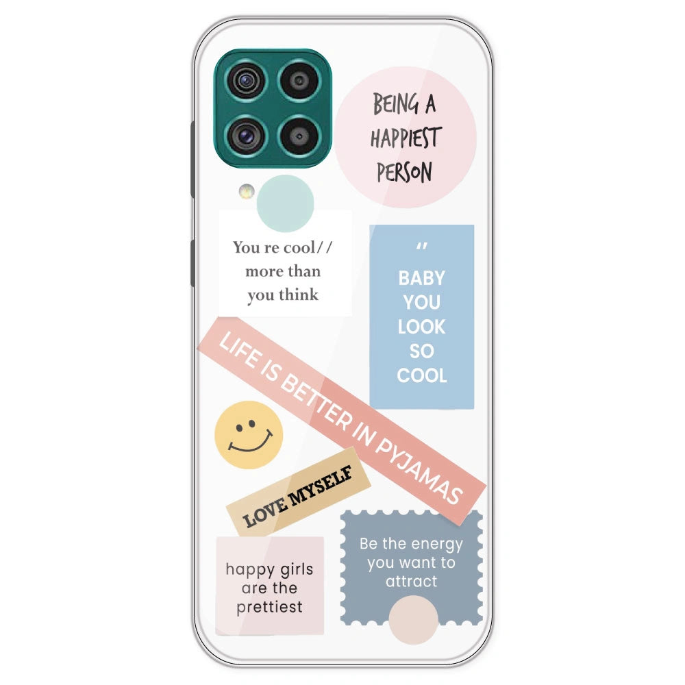Be Happy - Clear Printed Silicone Case For Samsung Galaxy F62