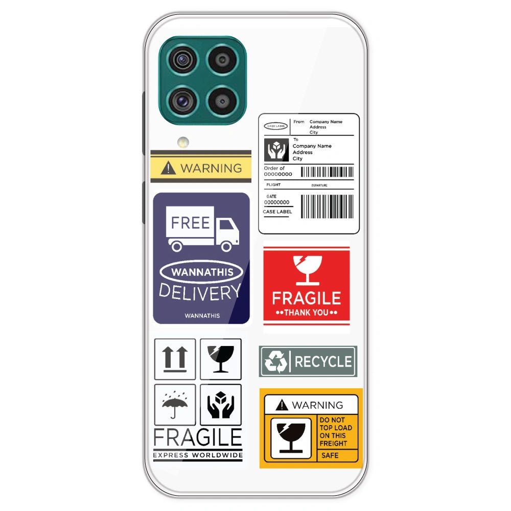 Caution Labels - Clear Printed Silicone Case For Samsung Galaxy F62