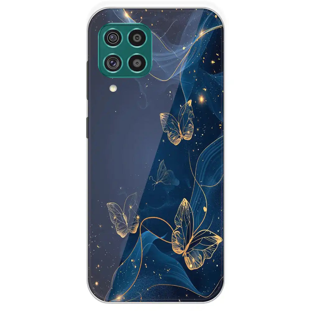 Blue With Gold Butterflies - Printed Silicone Case For Samsung Galaxy F62