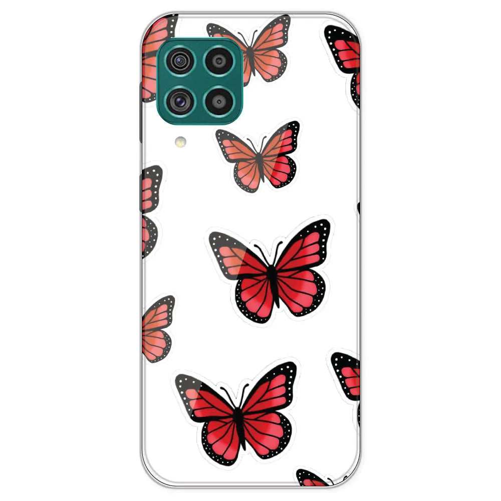 Red Butterfly - Clear Printed Silicone Case For Samsung Galaxy F62