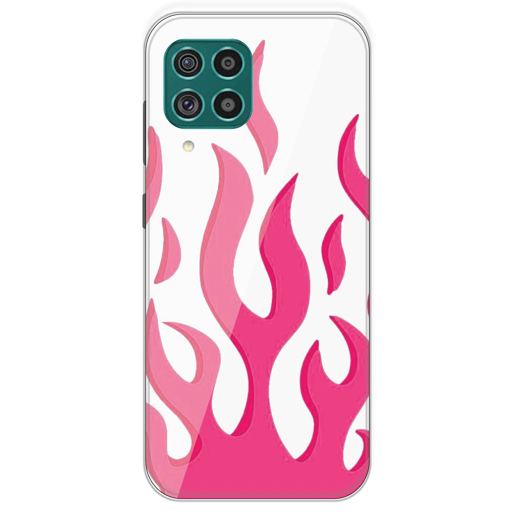 Pink Flames - Clear Printed Silicone Case For Samsung Galaxy F62