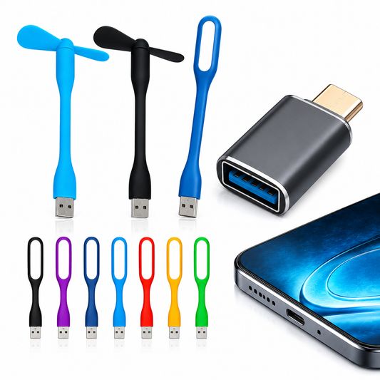 Combo of USB Fan, LED Lamp & Type-C to USB Converter Combo (OTG Required, No color choice)