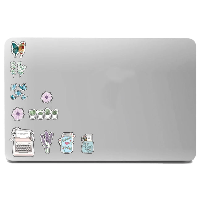 Floral Themed Stickers On Laptop