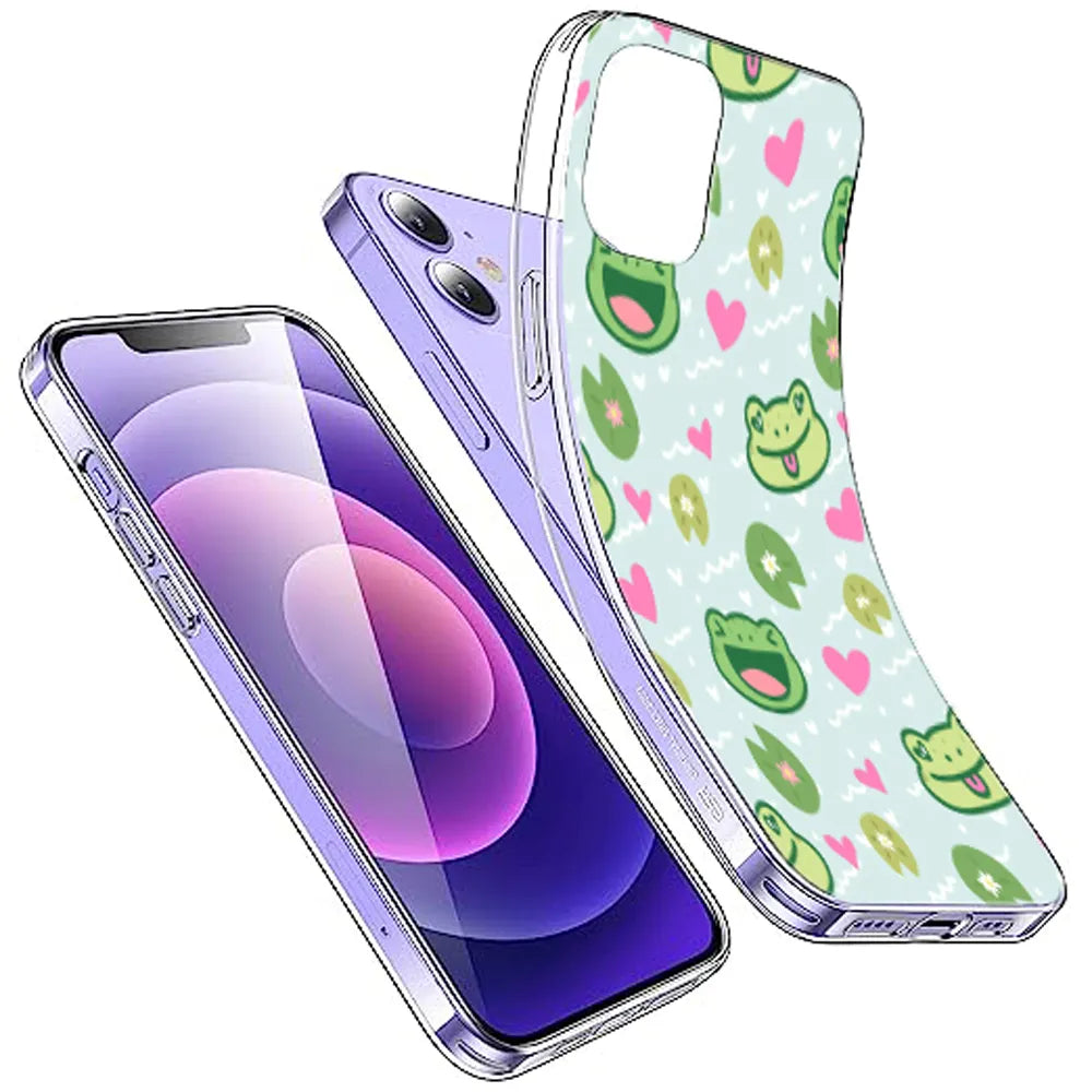 Cute Frog & Heart Pattern - Printed Silicone Case For Apple iPhone Infographic