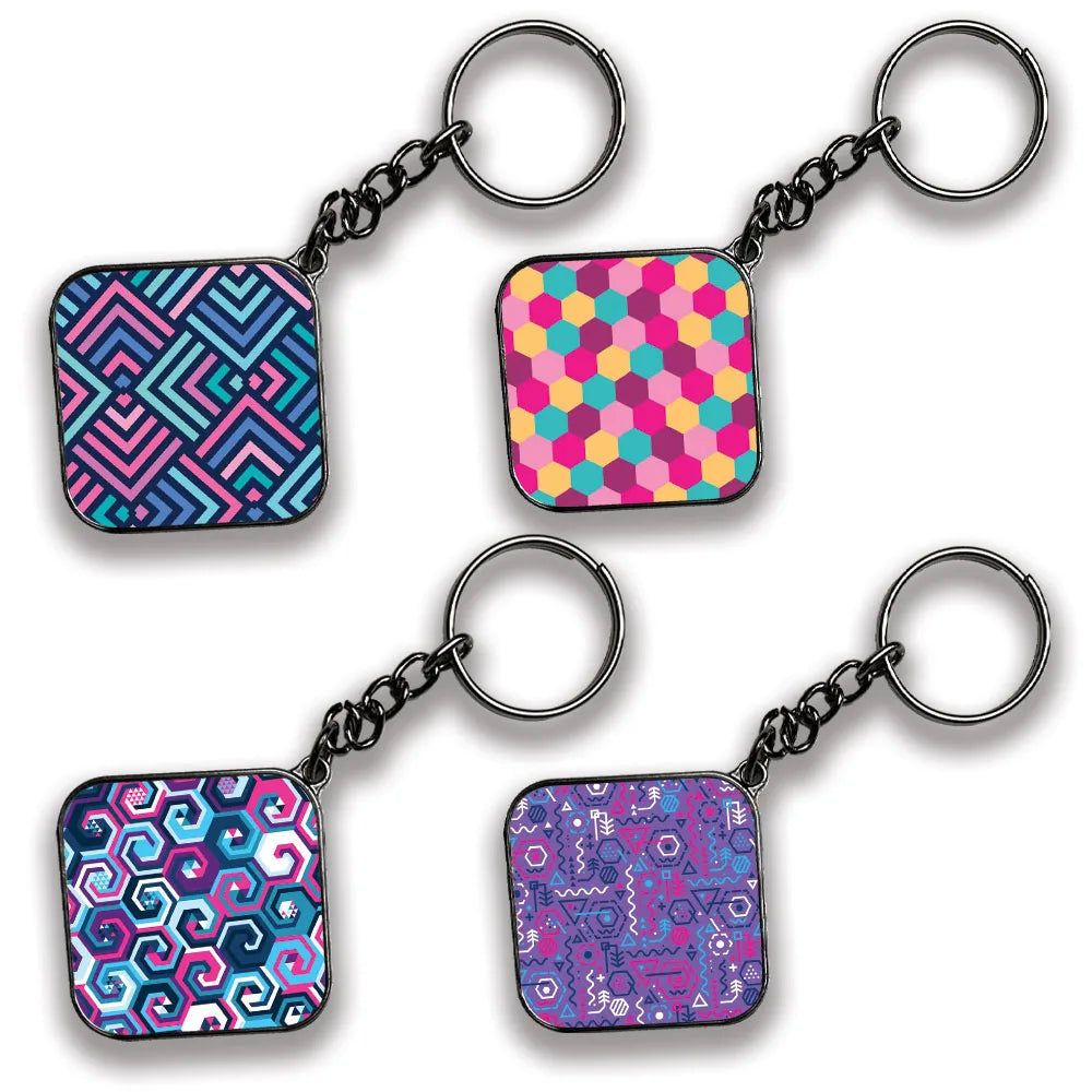 Geometric - A Combo Of 4 Silver Border Keychains