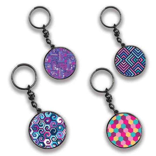 Geometric - A Combo Of 4 Silver Border Keychains