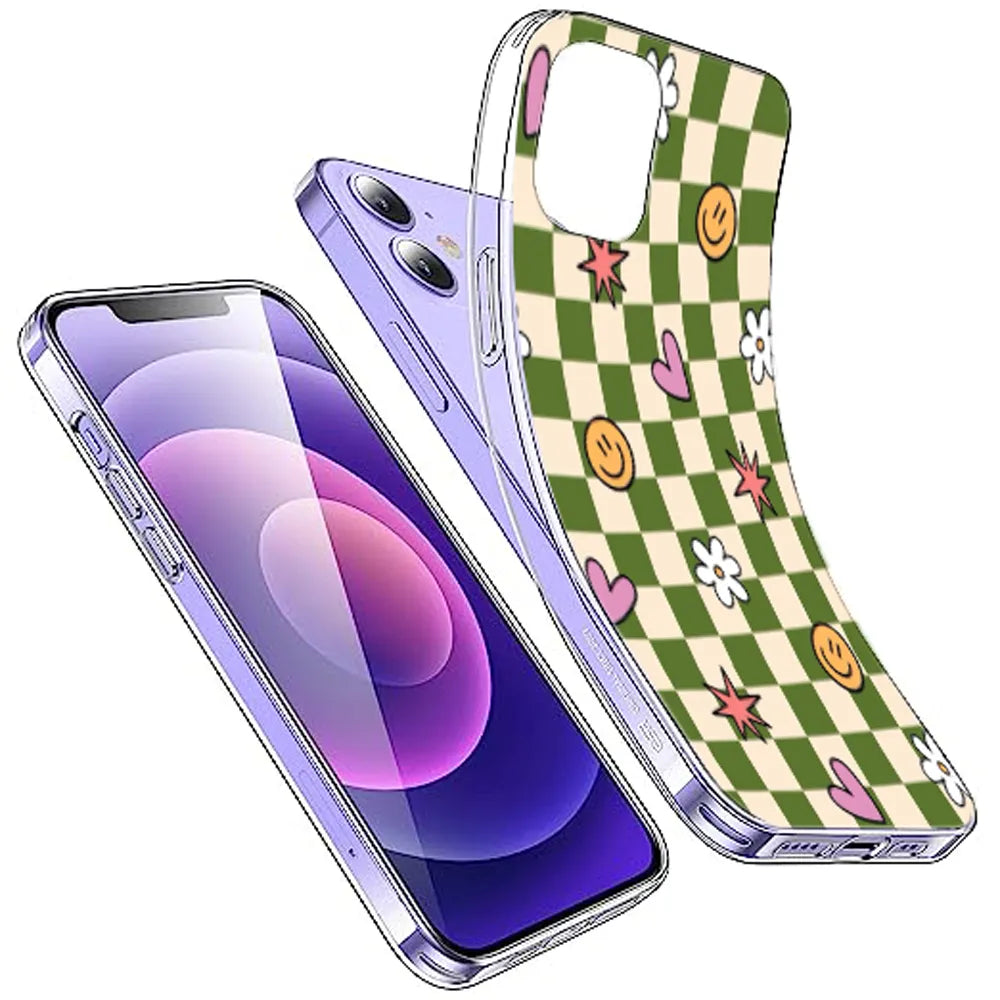 Checkerboard Smile Daisy Heart - Printed Silicone Case For Apple iPhone Infographic