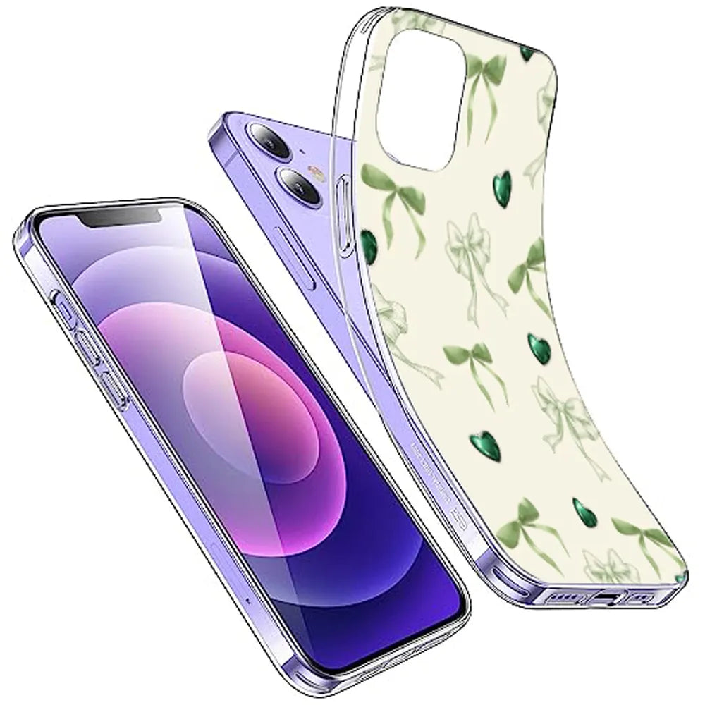 Elegant Green Bow & Heart Pattern - Printed Silicone Case For Apple iPhone Infographic