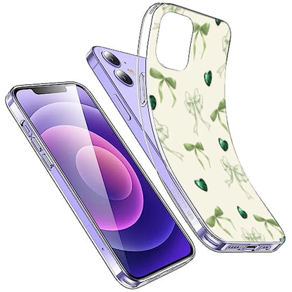 Elegant Green Bow & Heart Pattern - Printed Silicone Case For Apple iPhone Infographic