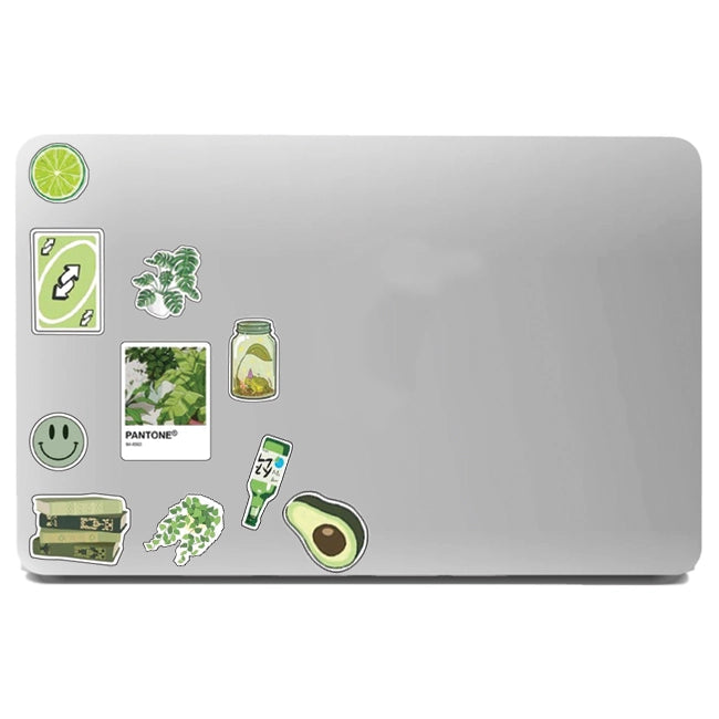Green Themed Stickers On Laptop