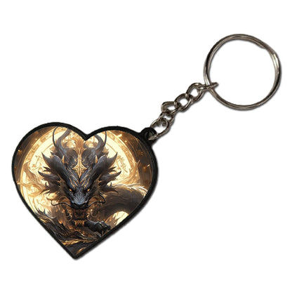 Black And Gold Dragon - Keychain HEART