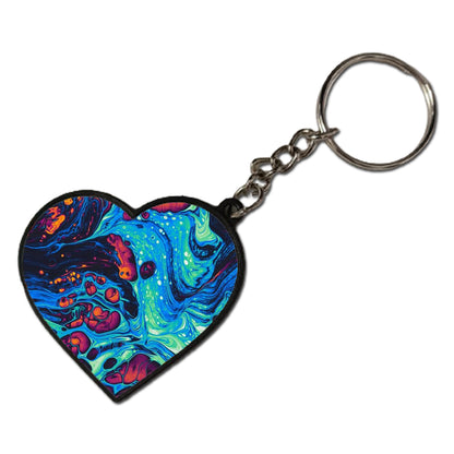 Blue And Orange Swirl - Keychain heart