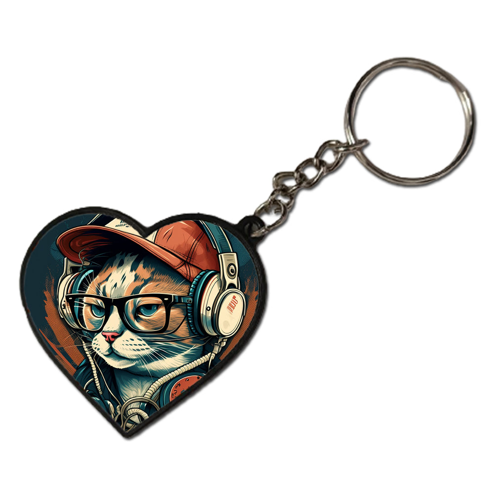 Cat DJ - Keychain HEART